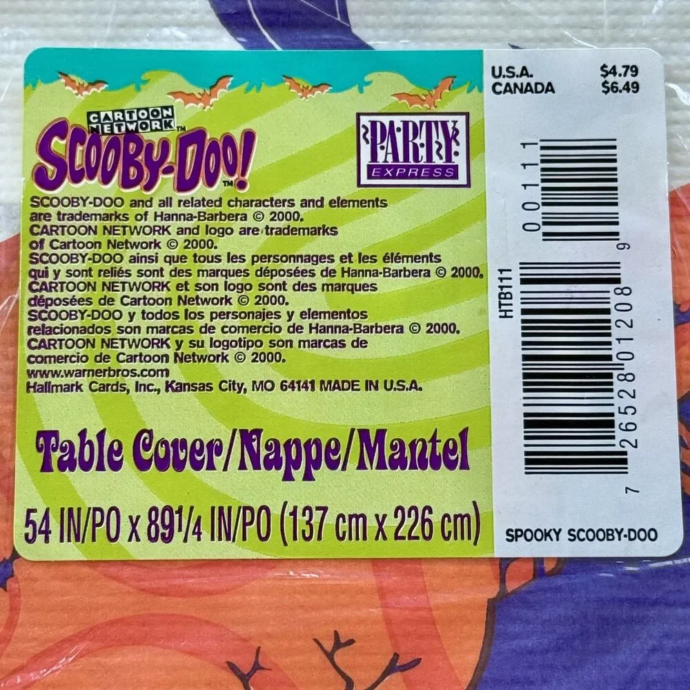 Vintage 2000 Scooby-Doo Paper Table Cloth Cover Cartoon Network Halloween Party